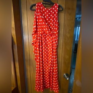 Red and white polka dot vintage style dress. With draping detail. Size small.